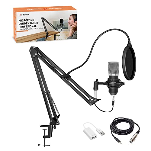 Micrófonos, Musical Instruments Redlemon Micrófono Condensador Profesional con Brazo Ajustable, Filtro Antipop, Shock Mount y Más Accesorios, Ideal para Streaming Gamer y Podcast, Conexión...