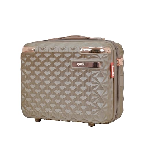 Image of American Traveller Goldie ABS Travel Vanity Case | Hard Shell Makeup Organizer | Portable Cosmetic Storage Box | Compact Travel Case for Toiletries, Beauty Essentials & Accessories(14, Khaki)