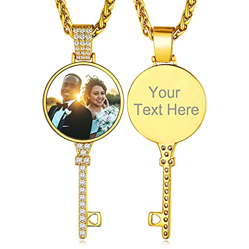 Custom4U Picture Necklace Personalized Photo for Men Women Steel/18K Gold Plated/Black Custom Angel Wings/Heart Pendant Necklace with Picture Memory Circle Chain 18-30 Inch,Hip Hop Jewelry+G