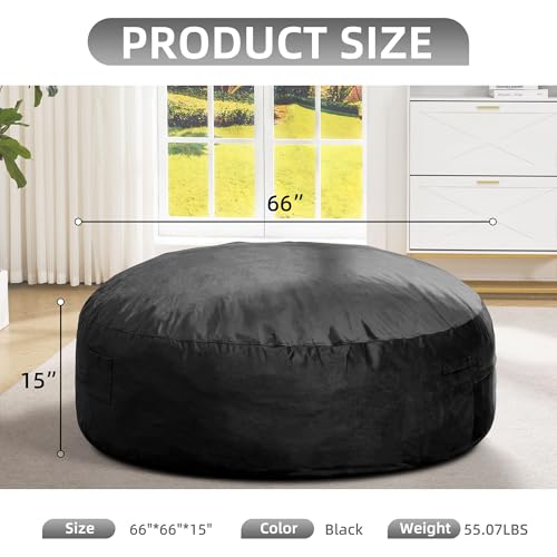 Image of Hobestluk Giant Bean Bag Chairs 6FT Oversized BeanBag Chair for Adult Jumbo | Memory Foam,Removable Cover,Velvet Fabric,Storage Pocket,Handle,Breathable Lounge Chair for Bedroom Study Room | Black 6FT