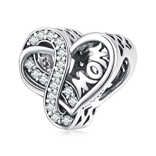 Abalorio de plata de ley 925 con diseño de corazón para el día de la madre, compatible con pulseras Pandora, collar para mujer, talla única, Plata de ley, Circonita cúbica