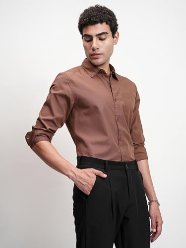 Image of Highlander Men's Casual Shirt | Solid | Slim Fit | Button Closure | Bold Hue for A Stylish & Modern Look