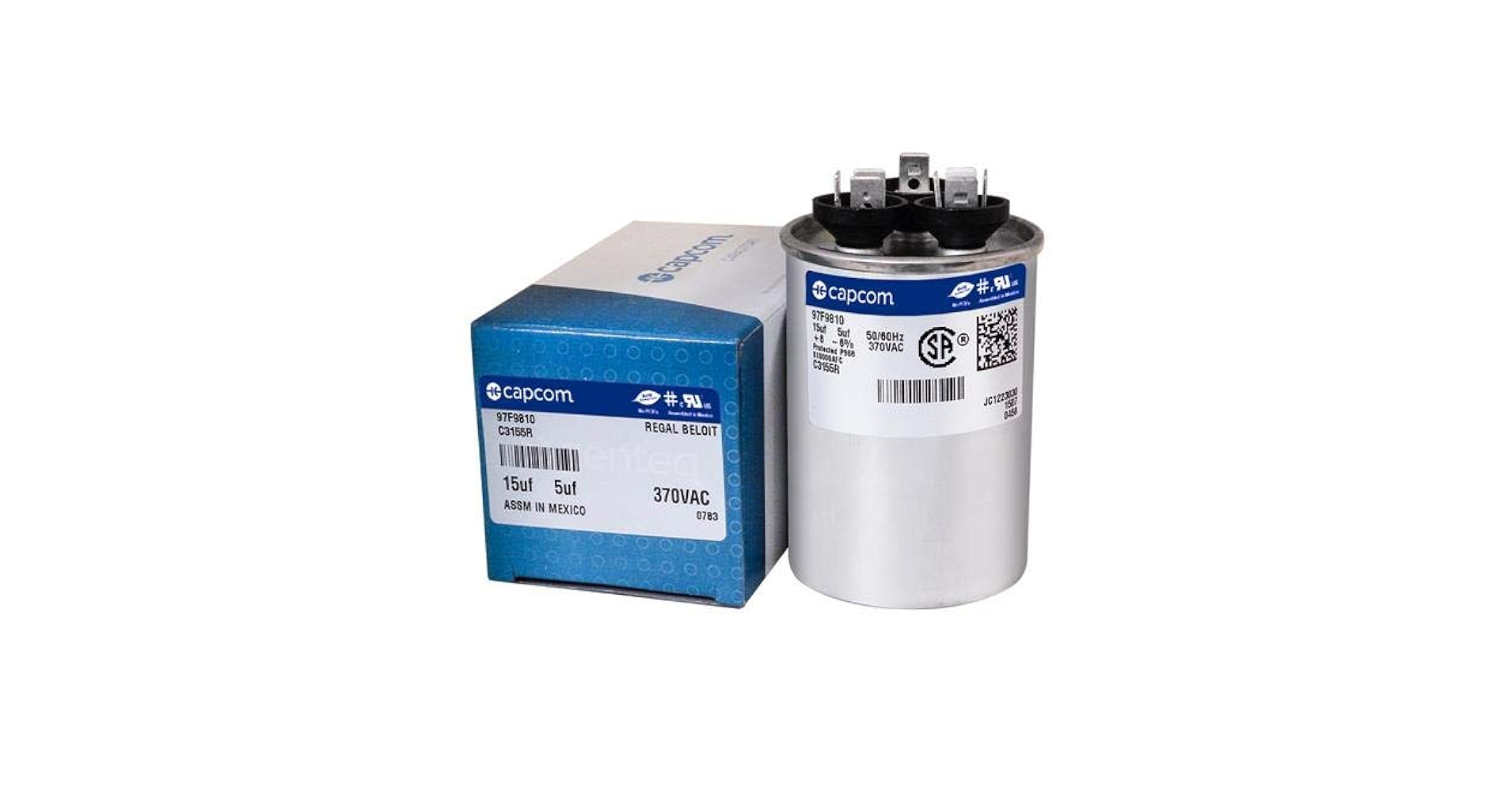 97F9810 - 15 + 5 uf MFD 370 Volt VAC - GE Round Dual Run