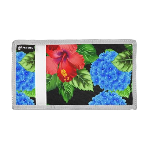 Hibiscus Hydrangeas Black Kids Wallet for Boys Girls Trifold Outdoor Sport Wallets for Youth Teen Child Wallet with Zippered Coin Pockets Card Holders Novelty Wallets with Magic Sticker2