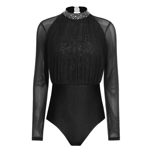 Bodysuit une pièce en mesh à strass scintillants Hansber pour danse