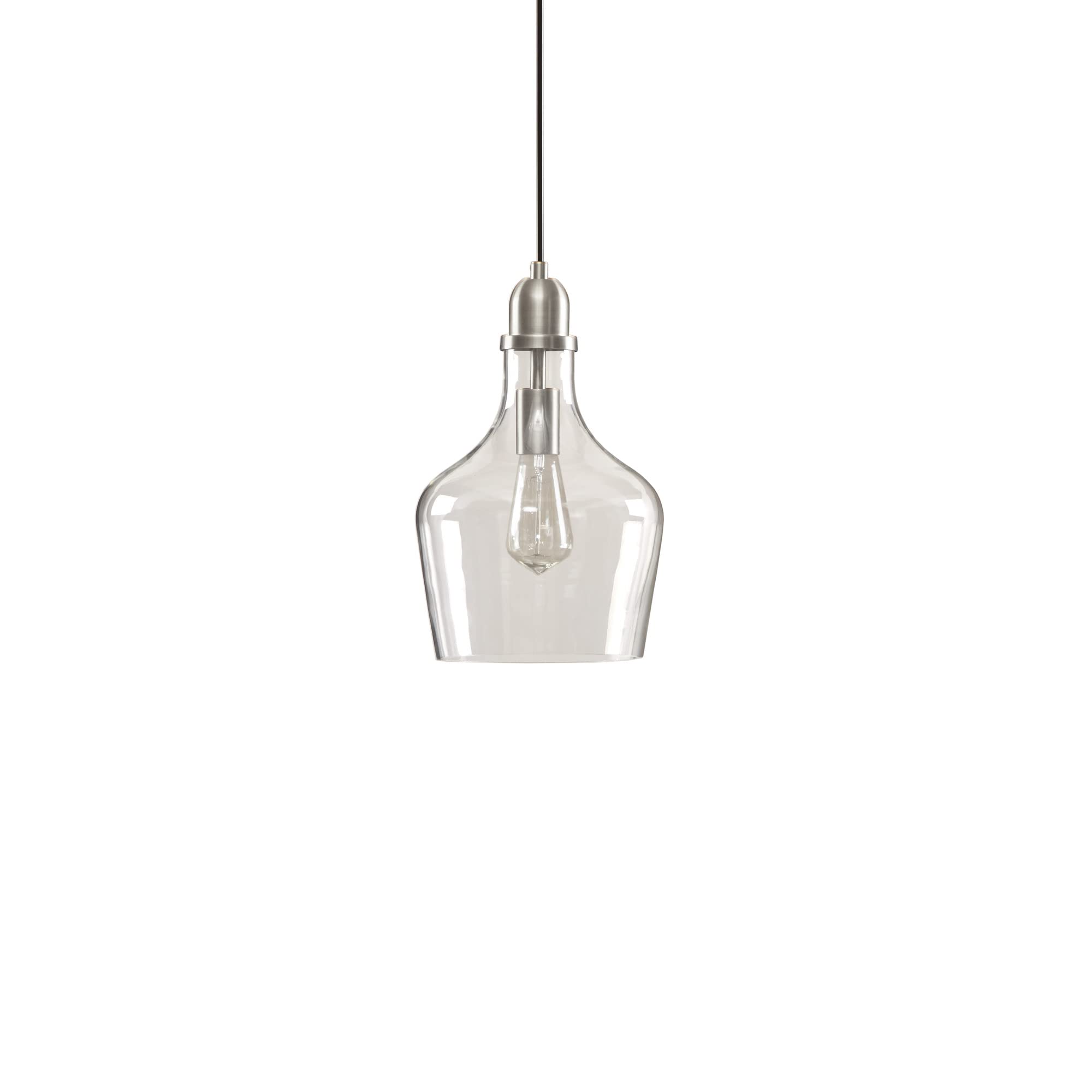 Hampton Hill Auburn Modern Glass Pendant Light Fixtures for Kitchen Island, Bell Shaped Shades Hanging Ceiling Light, Chandelier, Farmhouse, Dining, Foyer, Bath, Bedroom Home D??cor, Silver / Clear