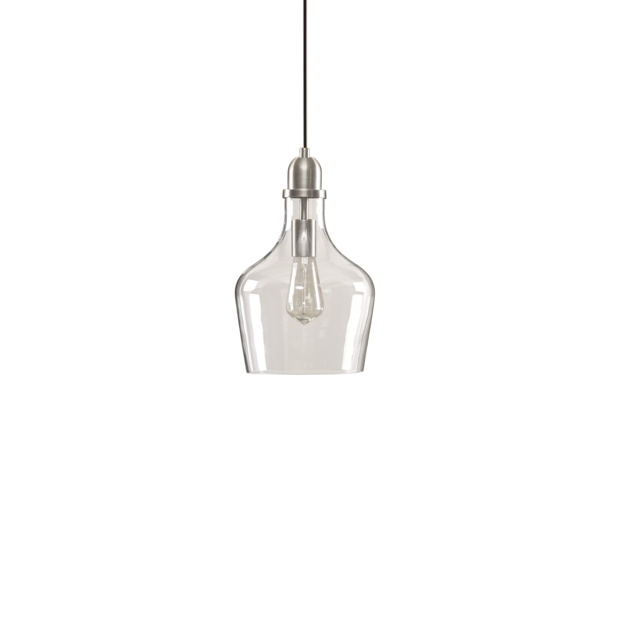 Photo 1 of Hampton Hill Auburn Modern Glass Pendant Light Fixtures for Kitchen Island, Bell Shaped Shades Hanging Ceiling Light, Chandelier, Farmhouse, Dining, Foyer, Bath, Bedroom Home Décor, Silver / Clear Silver/Clear