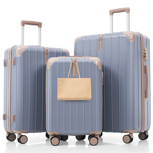 Image of Hardside Luggage Sets, Lightweight Stripes Suitcase with Spinner Wheels, Blue
