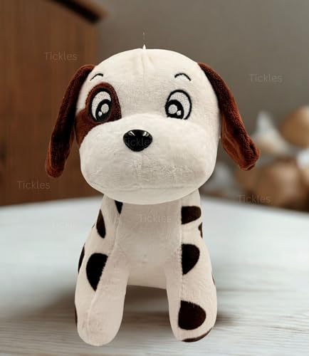 Image of Tickles Cute Sitting Puppy Dog Soft Stuffed Plush Animal Toy for Kids Boys & Girls Birthday Gift (Color: White & Brown Size: 20 cm)