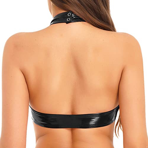 YiZYiF Women's Patent Leather Solid Clubwear Crop Tops Zipper Back Cropped Vest Tank Latex Tops2