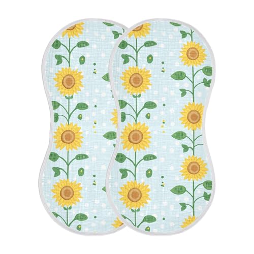 Summer Sunflower Fresh Green Aesthetic Cotton Burp Cloths Soft Touch Baby Feeding Cloth for Set of 2, 22x11in