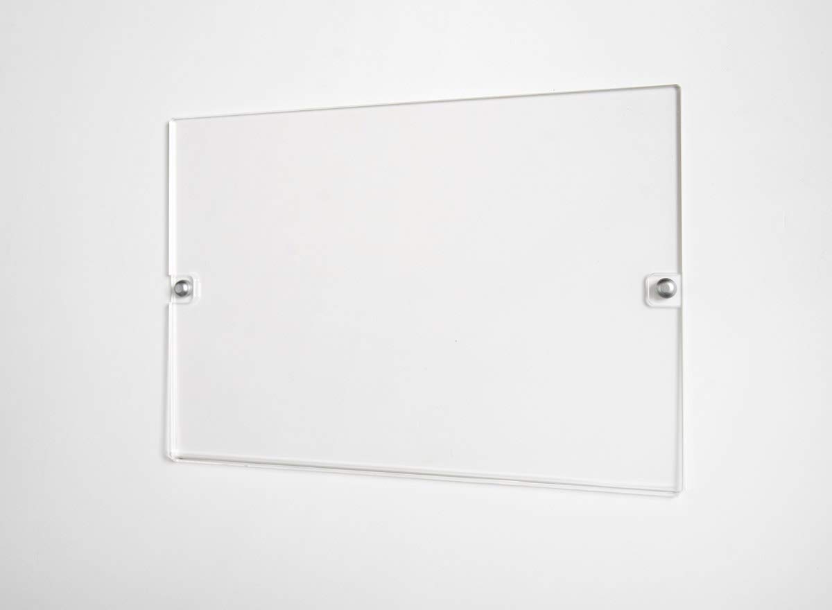 Espositore in plexiglass da parete, targa a tasca apribile in plexiglass, porta avvisi e depliant formato A3 orizzontale 42×30 cm, completa di borchie in alluminio