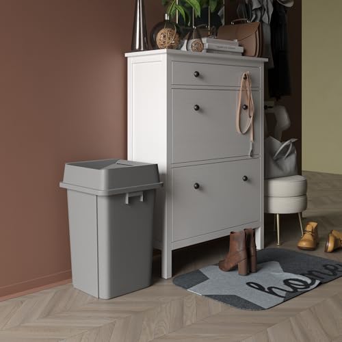 Image of 19 Gallon Gray Square Commercial Trash Garbage Can with Lid | Outdoor Office Restaurant School Kitchen
