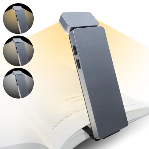 Image of LED Rechargeable Clip-On Book Light for Reading in Bed at Night, Eye-Protection Small Bookmark Lamp with 3 Colors & 5 Brightness,80 Hrs Runtime, Reading Light for Book Lovers, Kids. (Grey)