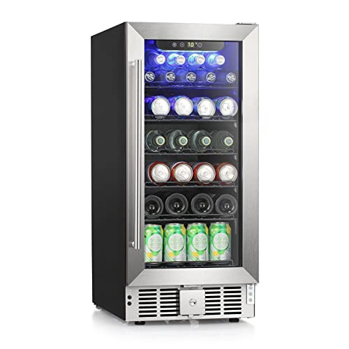 Image of COWSAR Wine Fridge 15inch Beverage Refrigerator 2.9 Cu.Ft. Freestanding or Under Counter Cooler Stainless Steel Beer Fridge Mini ETL Approved