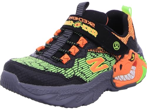 Skechers Kids Boys Dino-Lights Sneaker, Black/Orange, 3