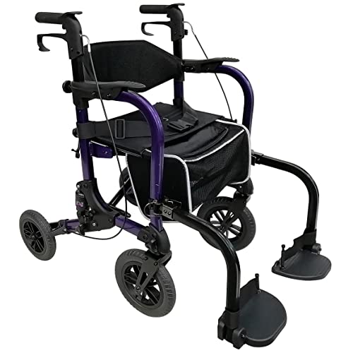 LivingSURETM Rollator Walker & Transport Wheelchair Combo XL, Purple