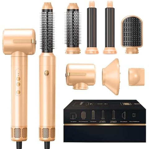 Yitrust Hair Blow Dryer Brush 7 in One Hot Air Multistyler Air 110000 RPM Thermal Brush Automatic Rotating Wrap Hair Styler Wrap Ionic Curling Iron with Diffuser Detachable Styling Tools Cover