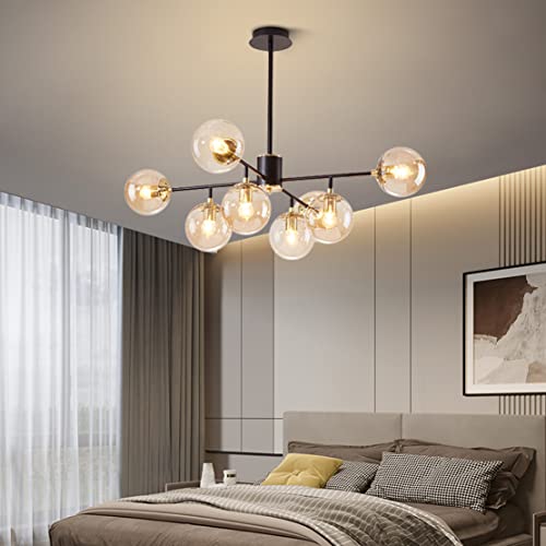 Fulesi Modern 8-Lights Sputnik Chandelier Black Pendant Lighting With Amber Glass Globe Ceiling Light Fixture For Living Room Kitchen Dining Room #TOP3