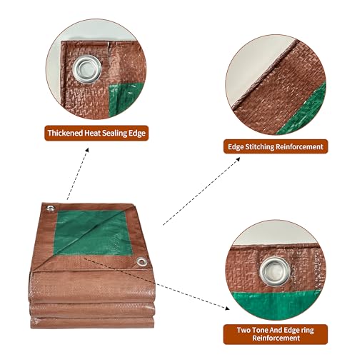 Tarp 5x7 ft 100% Waterproof 7mil Durable Grommets and Reinforced Edges,Uv Resistant,Green/Brown Tarp,Emergency Rain Shelter,Outdoor Cover and Camping Use -by MVPNET