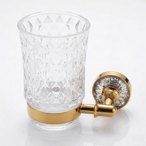 Image of Eaglewiz Crystal Toothbrush Holder Wall-Mounted Glass Tumbler Gold Finish, Elegant Glass Cup Holder Bathroom Accessory (Gold)