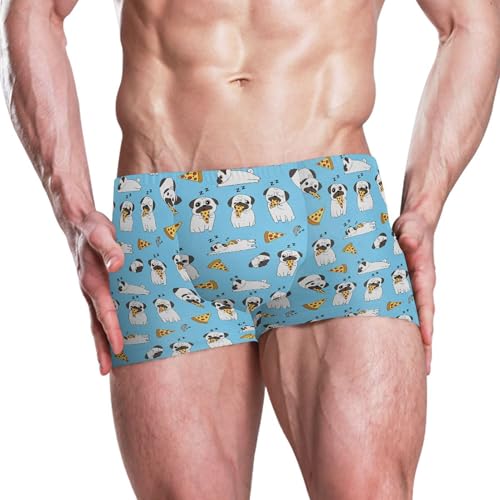Cute Puppy Pizza Mens Swim Trunk Swimwear Bathing Suit Swim Brief Square Leg Board Short S B04051982
