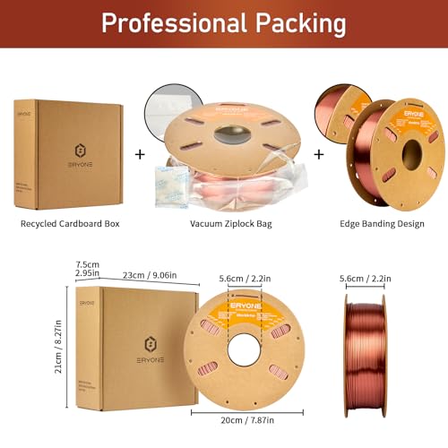 Image of ERYONE Silk Filament PLA+ 1.75mm Upgraded Shiny 3D Printer Filament, Gloss Finish, Fit Most FDM Printer Stable Printing,1kg (2.2LBS) /Spool, Copper