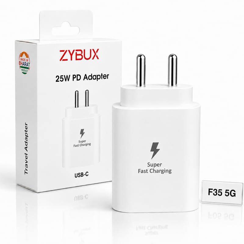 Image of 25W PD USB C Fast Charger Adapter Compatible with Samsung Galaxy F35|A37|A27|A14|A15|A16|A17|A36|A37|M34|M35|M56|M57|M47| F14|F56|F57| 25 Watt Superfast Charging Adaptor, White