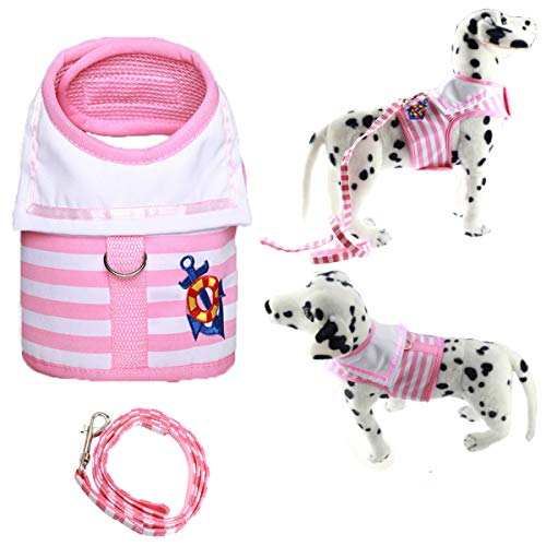Wiz Bbqt Pink And White Navy Striped Sailor Anchor Style Pet Dog Harness And Leash Set For Walking Party (Small) #TOP15