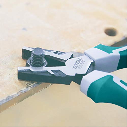 Image of TOTAL 8 Inch High Leverage Combination Plier, 30% Less Effort Cutting & Gripping Pliers, Chrome Vanadium Steel Heavy Duty Linesman Plier with Anti-Slip TPR Handle for Electricians & Home Use