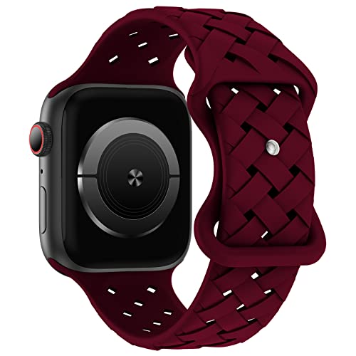 Image of Silicone Braided Weave Bands Compatible with Apple Watch 38mm 40mm 41mm 42mm 44mm 46mm 45mm 49mm, Replacement Sport Breathable Strap for iWatch Series 11 /10 /9 /8 /7 /6 /5 /4 /3 /2 /1 Ultra SE Women Men, Wine Red