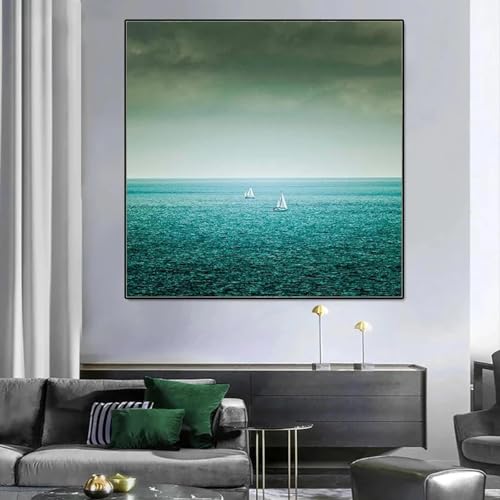 Affiches de voilier de l'océan émeraude en toile abstraite pour décoration de salon 80x80 cm sans cadre