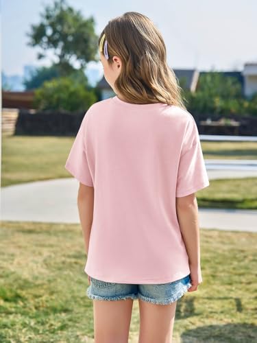 Image of Haloumoning Girls Short Sleeve T-Shirts | Kids, Summer,Girls shirts,Oversized t shirts,Girls T-Shirts,Oversized Tops, Casual Crewneck, Basic Tees 5-14Y