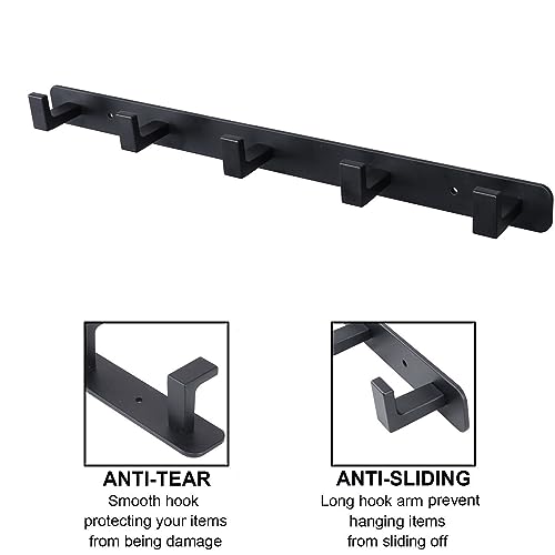 Image of Coat Rack, Heavy Duty Stainless Steel 5 Tri Coat Hook Hanger, Wall Mounted Wall Hooks, Rustic Clothes Hook /Key Hook Rail for Bathroom Kitchen Entryway(2 Pack, 5 Hook Black)