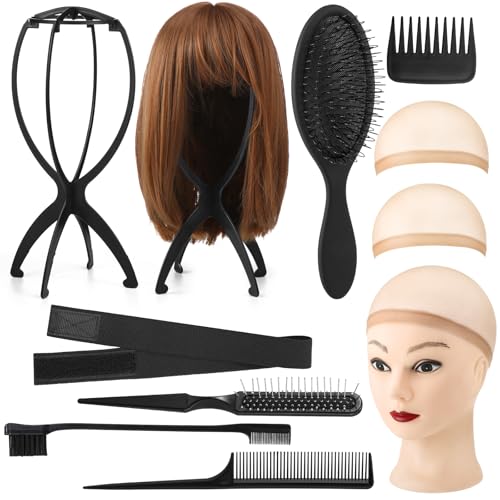 ProSuites 10 Pack Set 2 Wig Head Stand with 5 PCS Wig Brush Comb Hat Wig Holder Set for for Travel...
