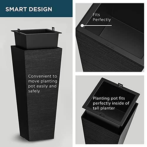 Verel Set Of 2 Tall Outdoor Planters - 24 Inch Large Outdoor Planters With Small Planting Pots – Indoor And Outdoor Rectangular Flower Pots For Front Door, Patio And Deck (Black) #TOP5