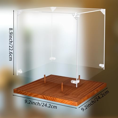 Image of Clear Acrylic Soccer Ball Display Case with Wood Base & Tee, Memorabilia Stand Cube Holder, Dust Protection Transparent Storage Box for Single Ball Souvenir Soccer Ball Collections