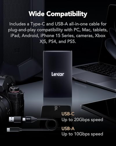 Image of Lexar Armor SL700 Portable SSD, 2TB, up to 2000MB /s Read, up to 2000MB /s Write, Compatible w /Type-C Laptops, iPhone 15, Smartphones, Tablets, PS5, Xbox, USB 3.2 Gen 2x2, Slim and Lightweight