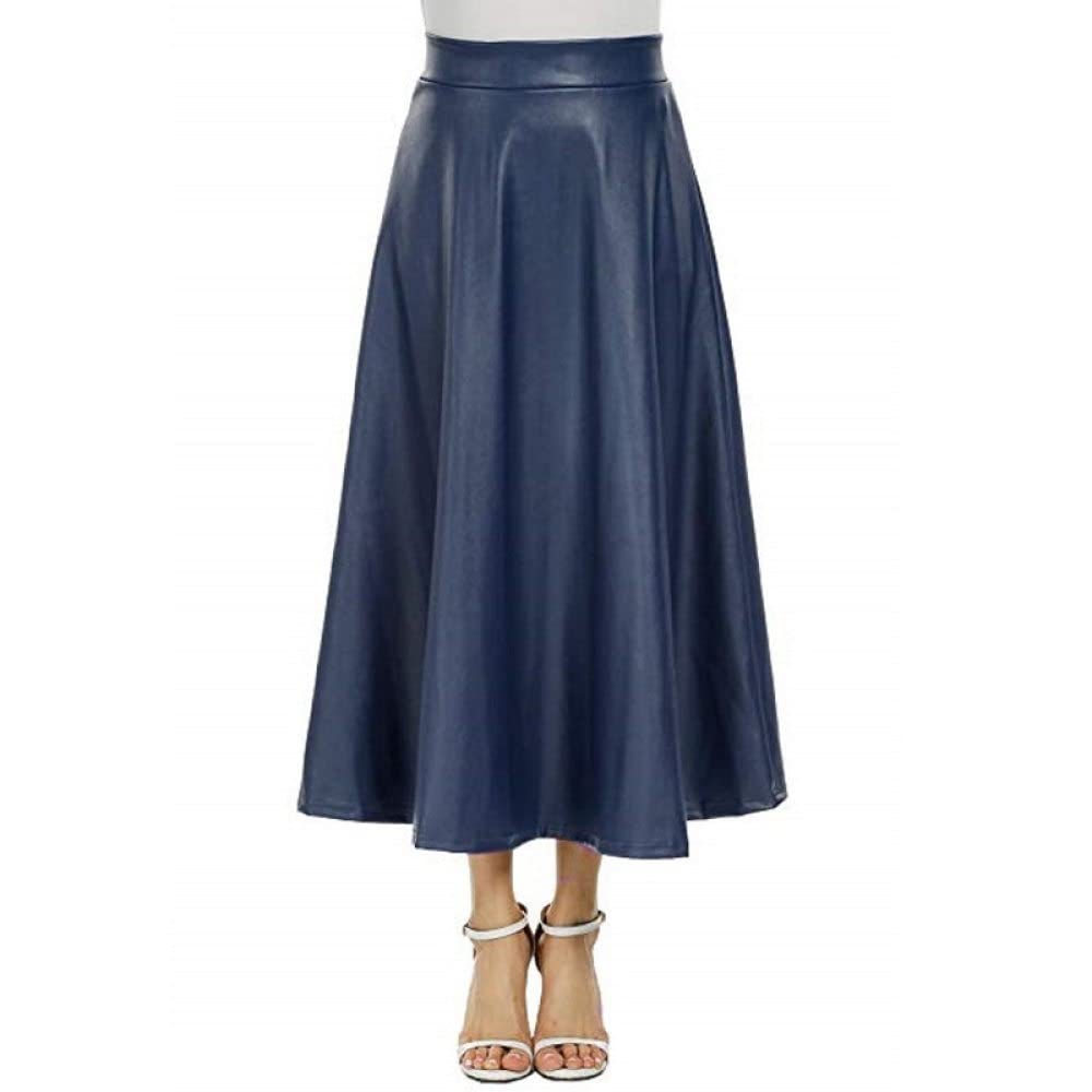 Faldas De Invierno para Mujer, Faldas Maxi De Cuero De PU, Falda De Invierno Azul, Faldas Plisadas Elegantes para Mujer, Falda Midi De Talle Alto, Falda Fruncid(S)