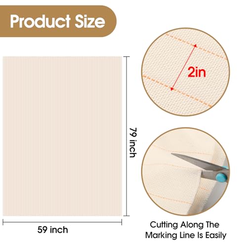 2PCS 79" x 59" Large Tufting Cloth, Primary Tufting Cloth with Marked Lines for Tufting Guns, Four Edges Sewn Monks Cloth for Punch Needle Tufting Rug DIY Crafts