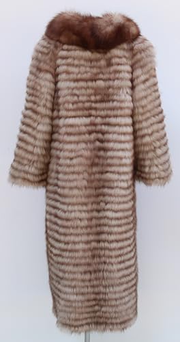 Women's Genuine Stripe Fox Fur Knitted Coat Fuzzy Outerwear Luxury Furry Clothes 110Cm-120CM4