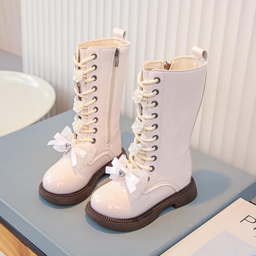 Girls Lace Up Boots Side Zipper PU Leather Riding Boots with Bowknot Fashion Kids Mid Calf Waterproof Winter Boot2