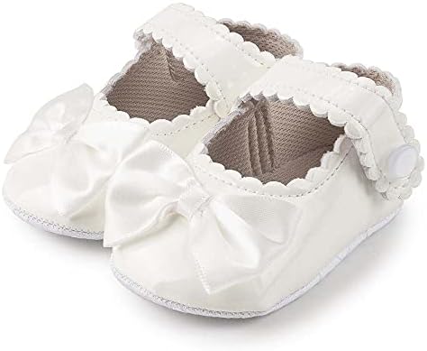 ohsofy Infant Baby Girls Mary Jane Flats Soft Sole Non-Slip Bow Knot Princess Wedding Dress Shoes Toddler Crib Shoes