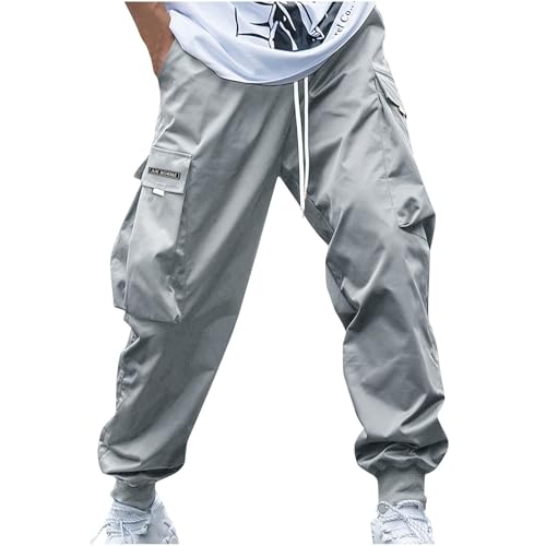 DESKABLY Men's Cargo Pants Loose Fit Drawstring Elastic Waist Flap Pocket Sweatpants Lightweight Casual Hiking Jogger Pants