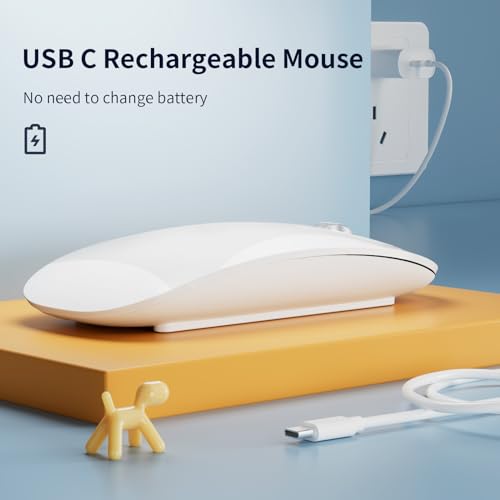 TENMOS M18 Wireless Bluetooth Mouse - Rechargeable, Triple Mode (Dual Bluetooth + USB), Silent, Portable with USB Receiver & Type C Adapter for Laptop/MacBook/iPad/PC - White