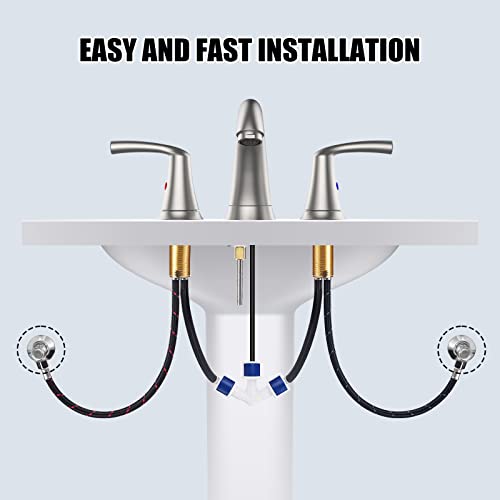 Bathroom Sink Faucet, Faucet For Bathroom Sink, Widespread Brushed Nickel Bathroom Faucet 3 Hole With Stainless Steel Pop Up Drain And Cupc Lead-Free Hose #TOP5