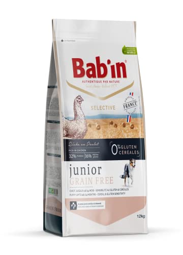 Bab'in Junior sans Gluten 12KG : Croquettes Premium pour Chiot - Adaptées aux Allergies et Sensibilités Alimentaires - Riche en Poulet Cover