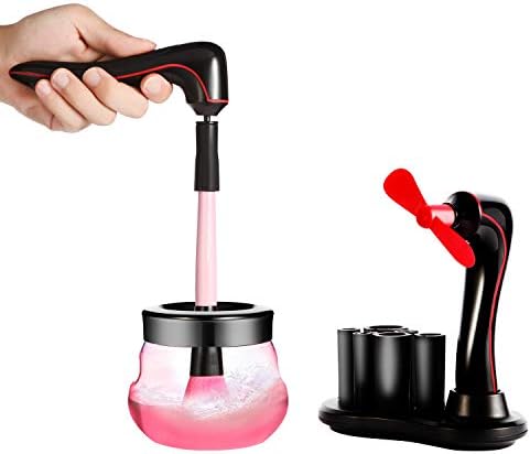 Electric Makeup Brush Cleaner Kit, Portable USB Automatic Brush Dryer Spinner Machine, Mini Handhold Powerful Fan & Premium Makeup Brush Clean Tool Set with 3 Adjustable Speeds (Black)
