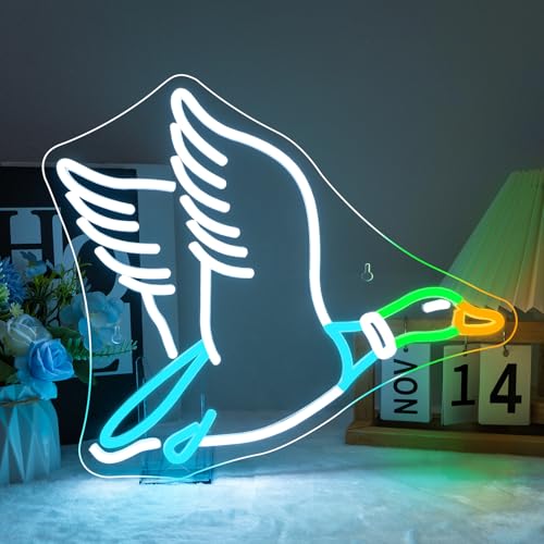 Image of Lucunstar Goose Neon Sign Animal Neon Signs for Wall Decor White LED Light for Party Decorations USB Connectivity Adjustable Brightness Light Sign for Home Wall Bedroom Decor Goose Birthday Decor
