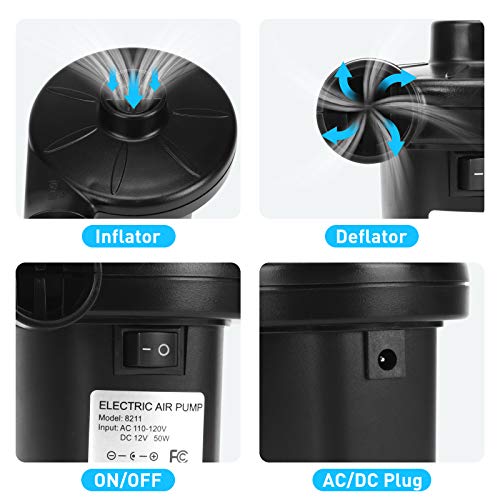 Electric Pump, Pulidiki Air Pump For Inflatables Air Mattress Pump With 3 Nozzles Inflator/Deflator Portable Quick Air Pump For Camping Inflatables, Air Mattress Bed, Air Sofa, Pool Toys Ac/Dc (50W) #TOP1